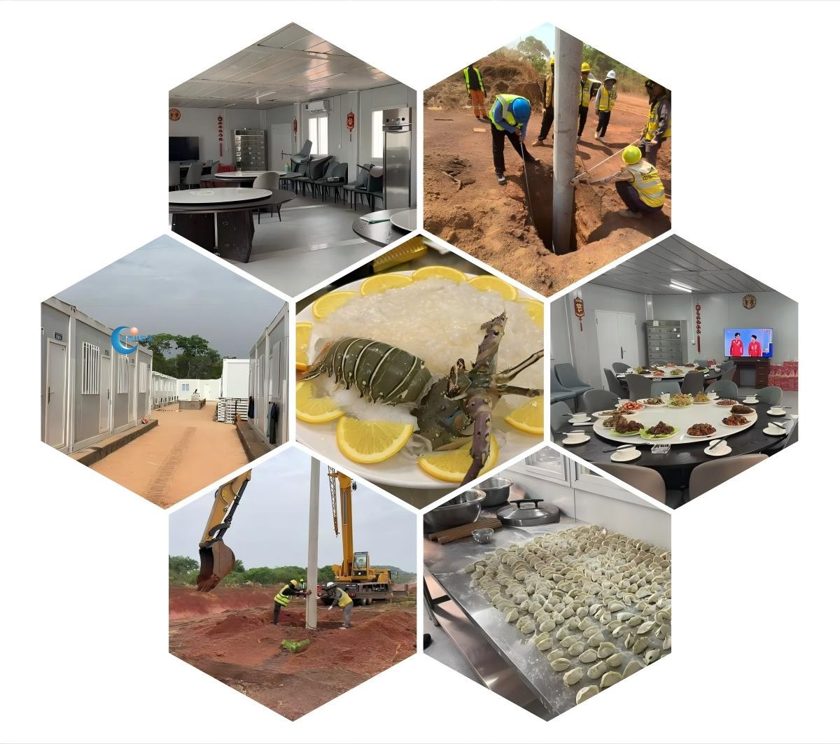 几内亚登杆架线工现场